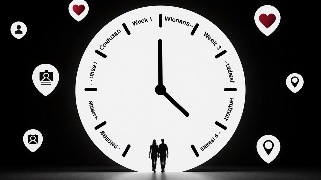 Часы с этапами использования Pure: от замешательства к первой встрече.