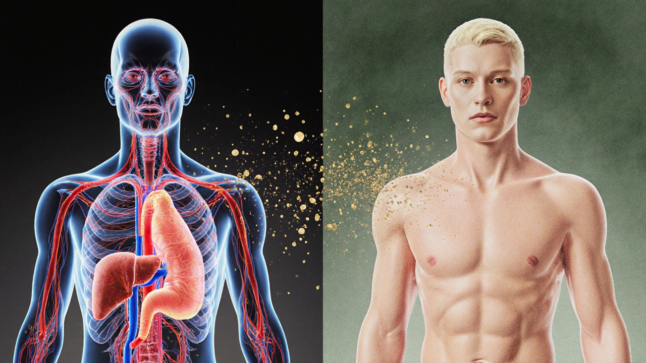 Прозрачный силуэт человека с светящимися кровеносными сосудами, символизирующий улучшение микроциркуляции при приёме Тяньши.