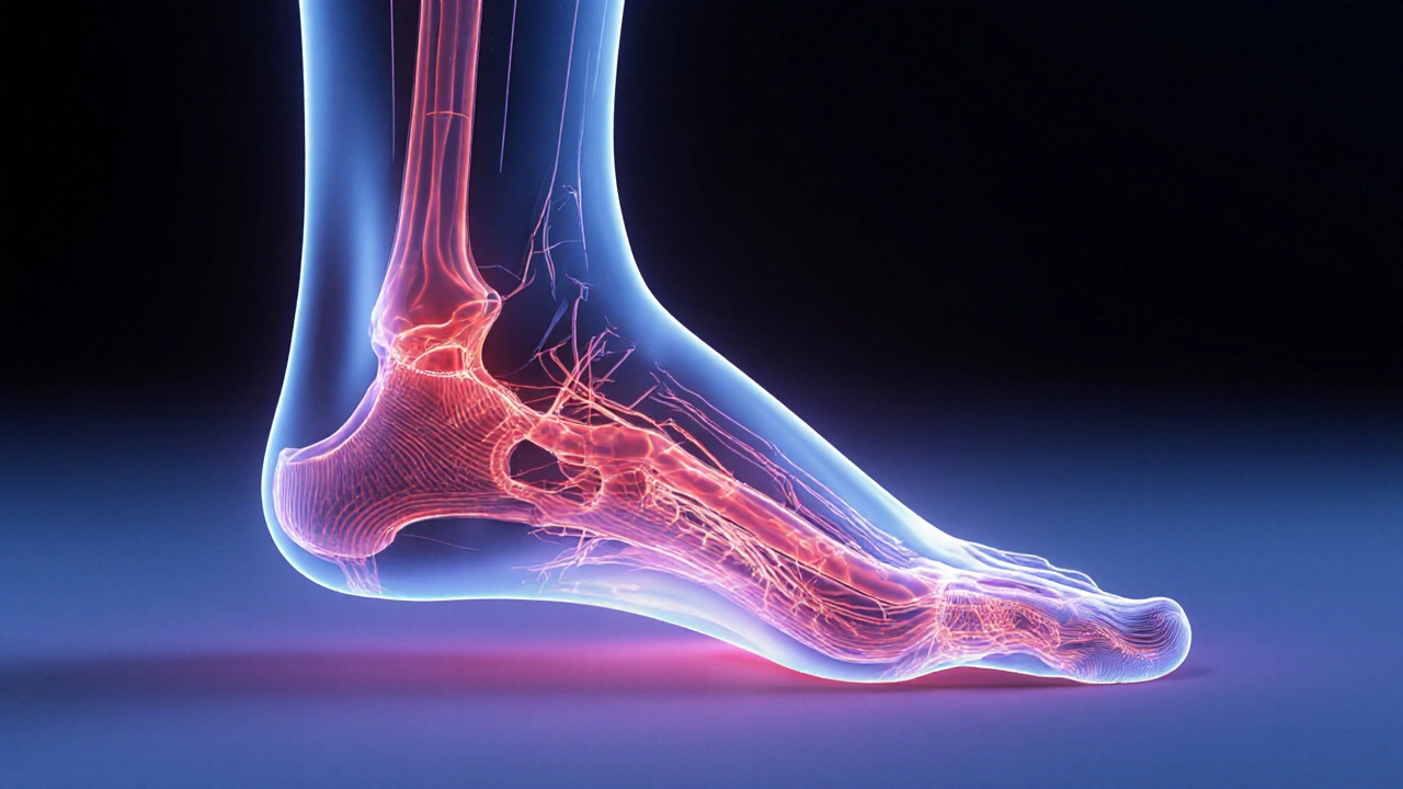 Схематическое изображение кровотока в стопах под воздействием инфракрасного излучения.