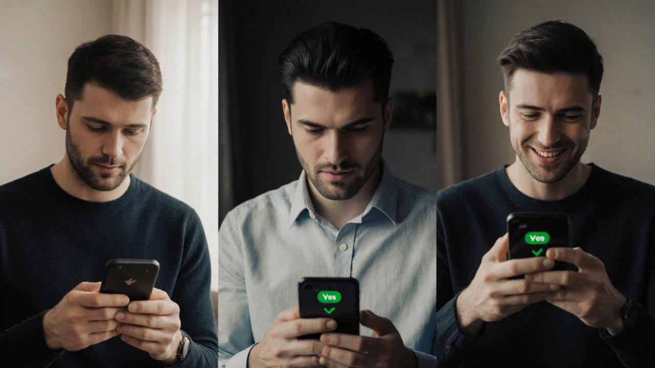 Трое мужчин в разных приложениях для знакомств: один с Pure, другие с Tinder и Bumble.