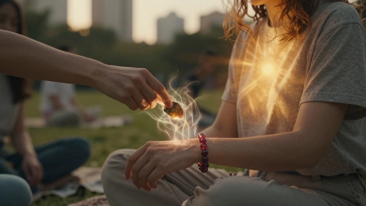 Человек с браслетом из турмалина, поглощающий негативную энергию вокруг.
