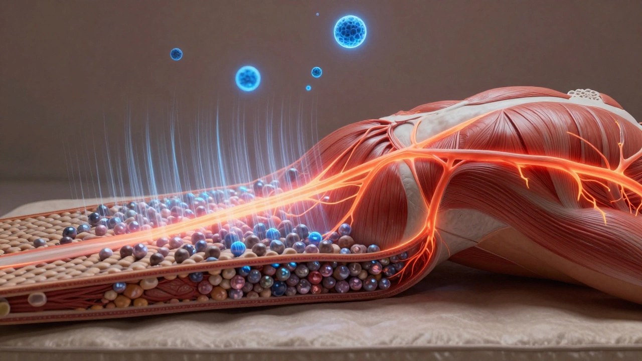 Схема тела с инфракрасным излучением от турмалина в матрасе.