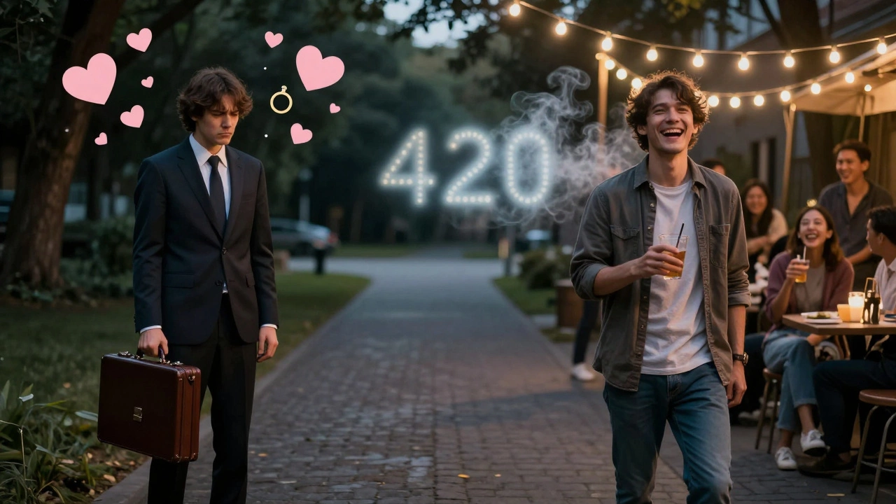 Символическое изображение: один человек — в стрессе от ожиданий, другой — свободен и счастлив.