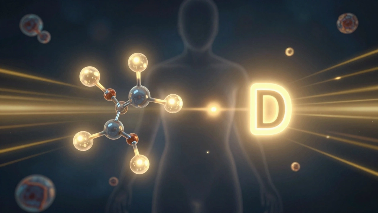 Молекулы цинка и витамина D активируют иммунные клетки в силуэте тела.