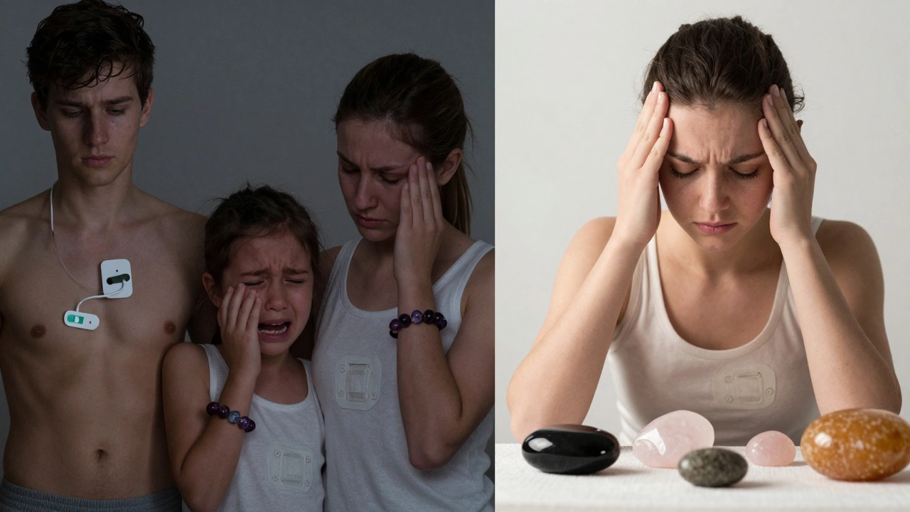 Трое людей с негативными реакциями на турмалин и альтернативные камни