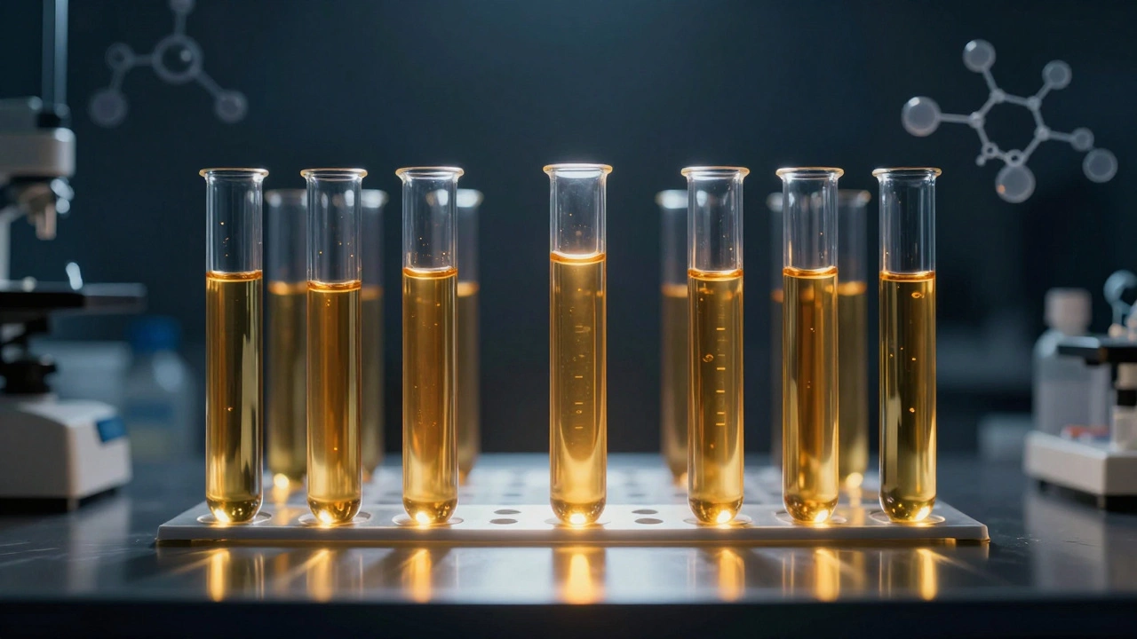 Лабораторные пробирки с образцами крови для диагностики нехватки микроэлементов.