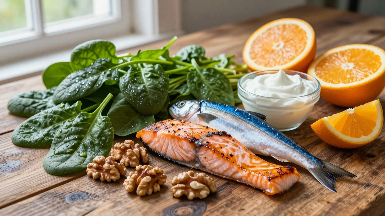 Разнообразные свежие продукты для восстановления баланса минералов в организме.